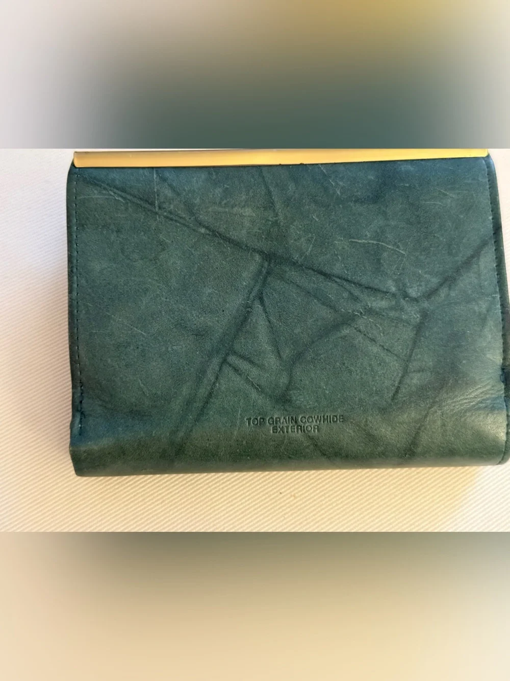Vintage Buxton Top Grain Cowhide Leather Wallet Green Kiss Lock Coin Purse